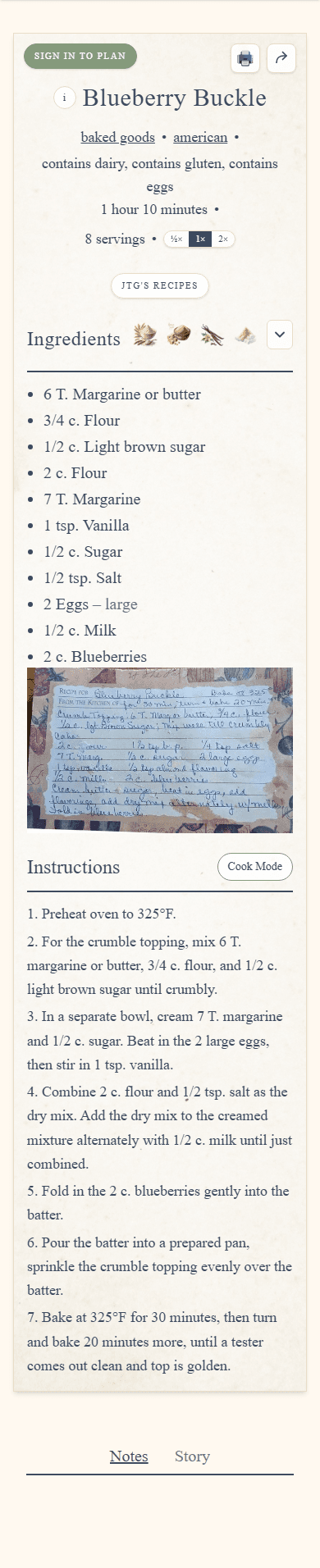 Blueberry Buckle inside My Recipes